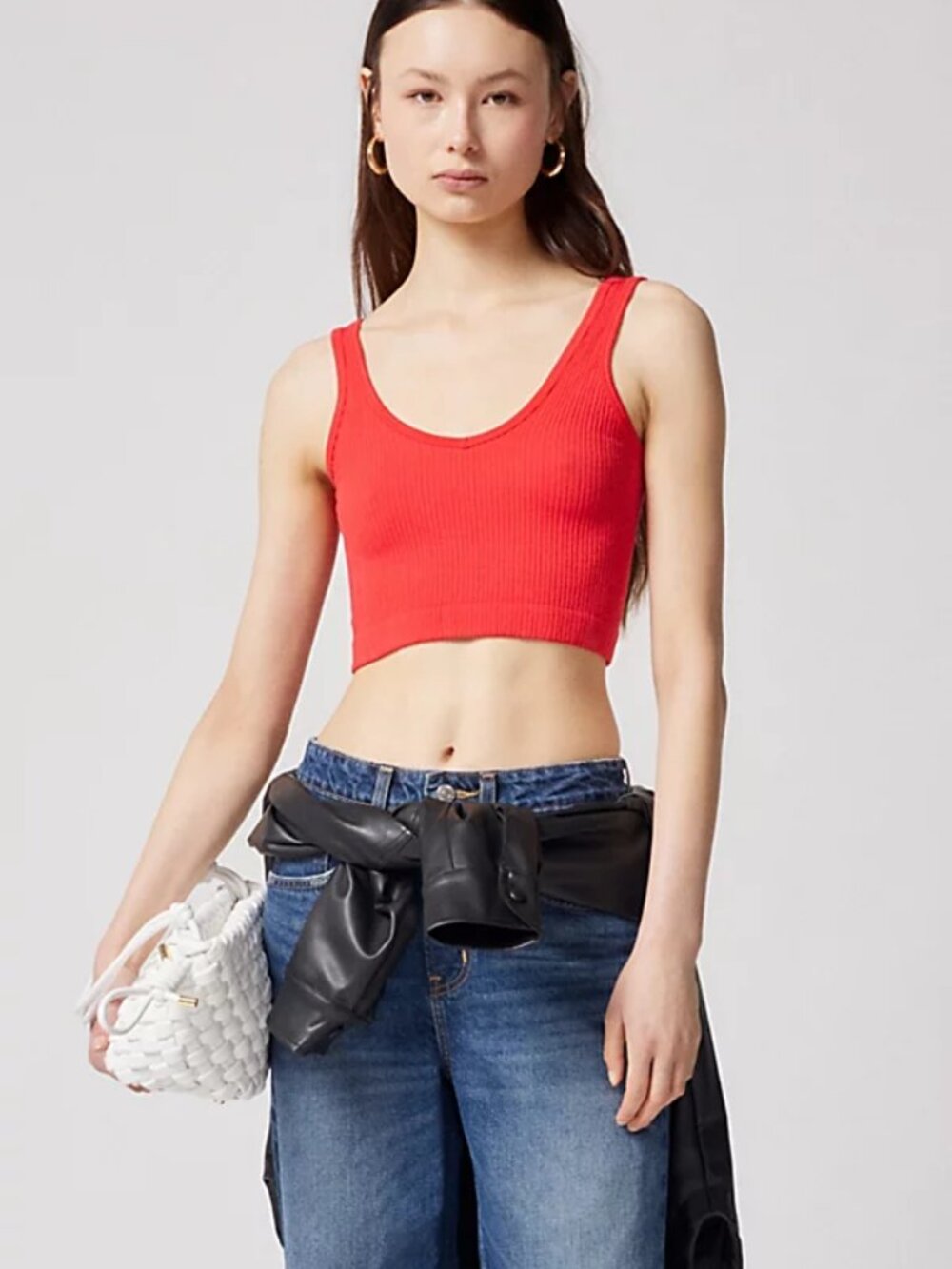 NWT Out From Under Drew Seamless Ribbed Cropped Tank Top In Bright Red